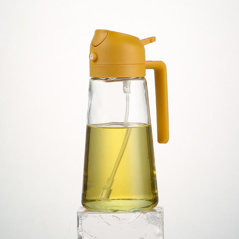 2-in-1 Glass Oil Bottle Sprayer Pot Leak-proof Oil Storage Bottle Vinegar Dispenser with Automatic Lid For Kitchen Cooking BBQ