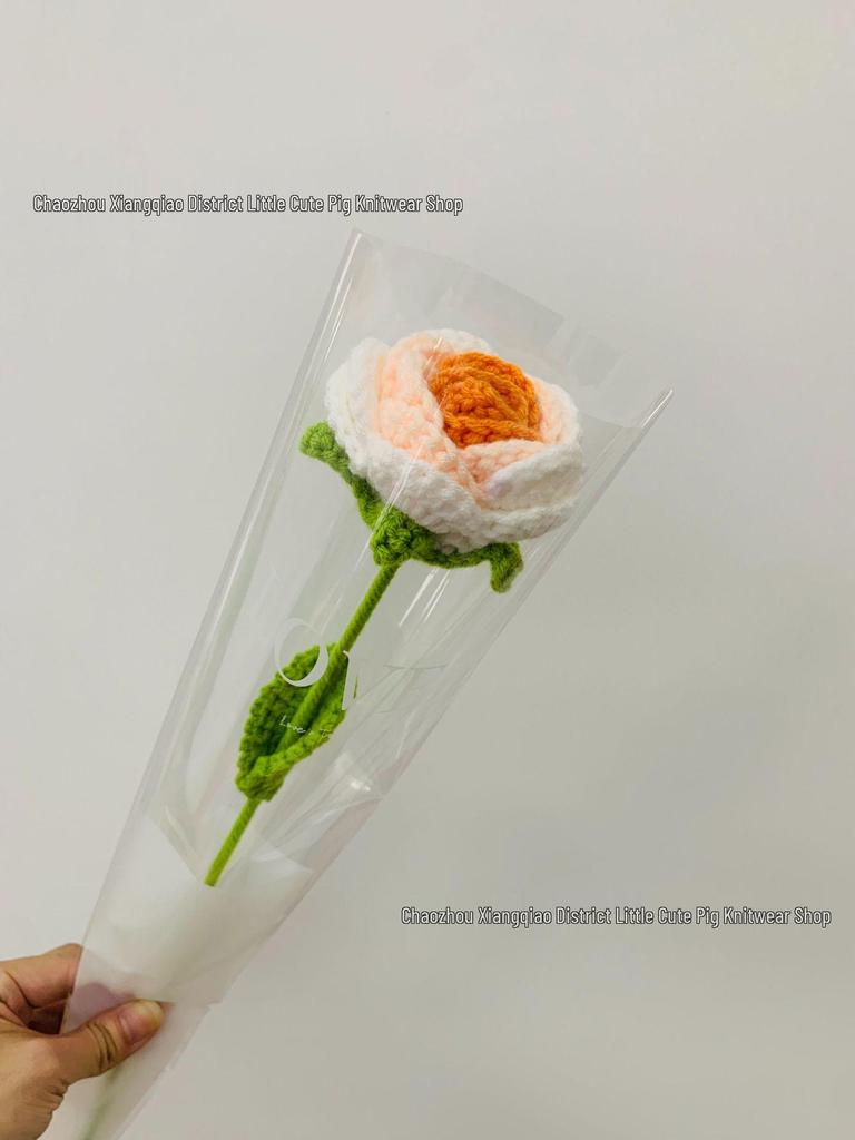 Hand-Knitted Gradient Rose Crochet Bouquet - Preserved Artificial Flowers Valentine's Gift