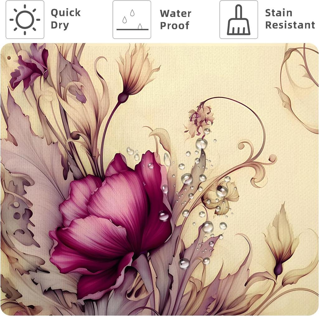 Cortina de Ducha Floral Morada Vintage Morado Oscuro Beige Flor Cortinas de Ducha Para Baño Boho Victoriano Lila Floral Baño