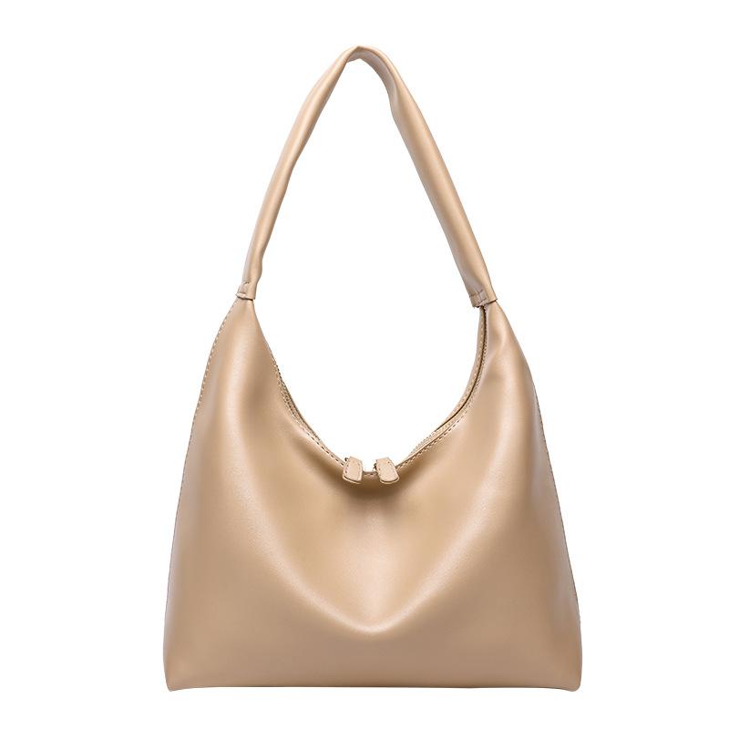Retro Soft Leather Tote Bag, Milk Tea Colored Bag, Women's Commuting Large Capacity Single Shoulder Armpit Bag