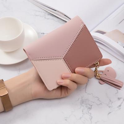 Small Wallet Female Short New Splicing Letter Tassel Student Wallet Multi-card Anti-degaussing Change Bag Female