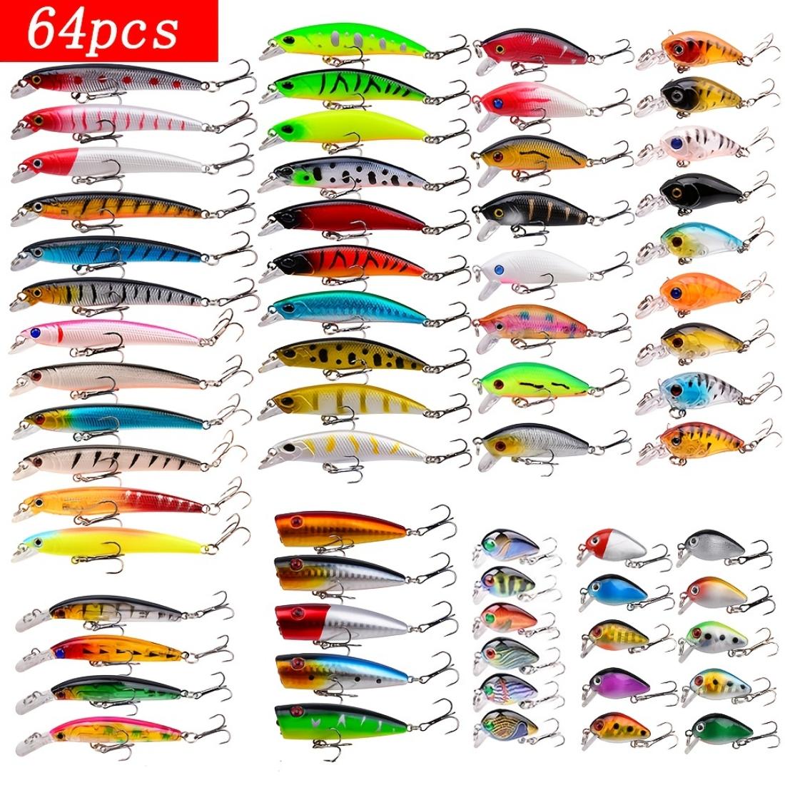 

64 Pcs Premium Minnow Fishing Lure Set, Realistic Swimming Spinner And Bubble Bait, Universal Freshwater And Saltwater Artificial Angling Tackle Kit