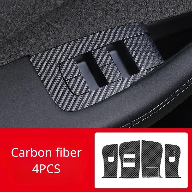 Door Window Button Sticker for Tesla New Model 3 Highland 2024 Lifting Window Opening Panel Carbon Fibre LHD Car Accessories
