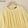 ZANZEA Women Casual Round Neck Loose 3/4 Sleeve Dress