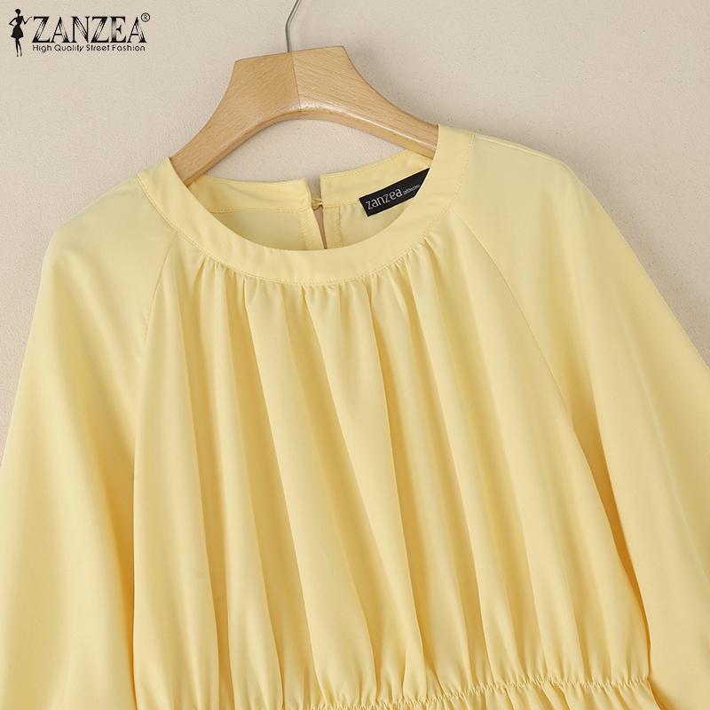 ZANZEA Women Casual Round Neck Loose 3/4 Sleeve Dress