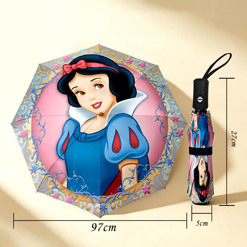 Princess Snow White 8 Ribs 3Fold Black Glue Uv Protection Umbrella Sun Protection Rainproof Compact Folding Umbrella For Travel Daily Use C923951