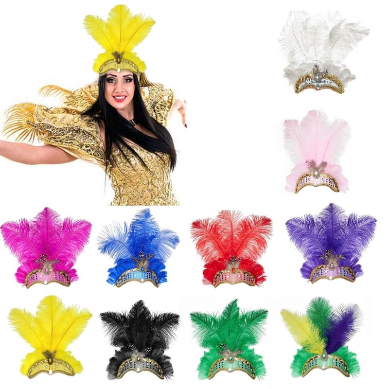 Ostrich Headdress Halloween Headwear Fascinator Decorative Headbands Unique for Women Party Costume