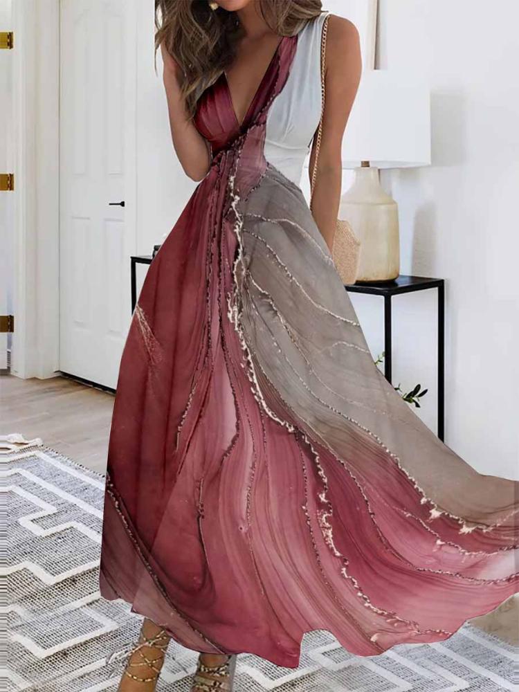 

Летнее платье-майка с V-образным вырезом, высокой талией, без рукавов, с принтом, сексуальное, с подкладкой XL