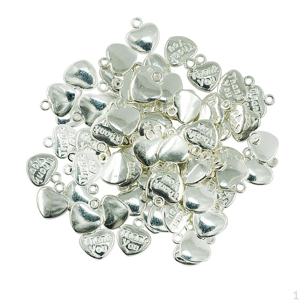 50 Pcs Alloy Heart Shaped Necklace Pendant Charm Beads DIY Craft Supplies
