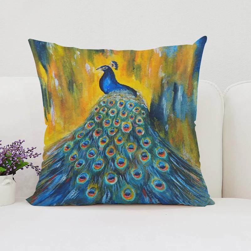 Europe and the United States Sofa Cushion Sets Beautiful Peacock Double-sided Printed Pillow Covers Chair Lumbar Cushion 45x45cm