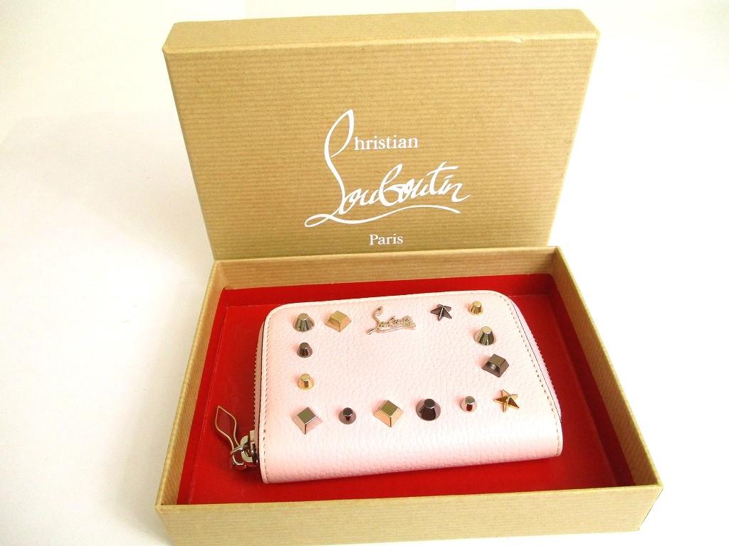 Porte-monnaie rond zippé en cuir rose clair Christian Louboutin authentique #9691 remis à neuf