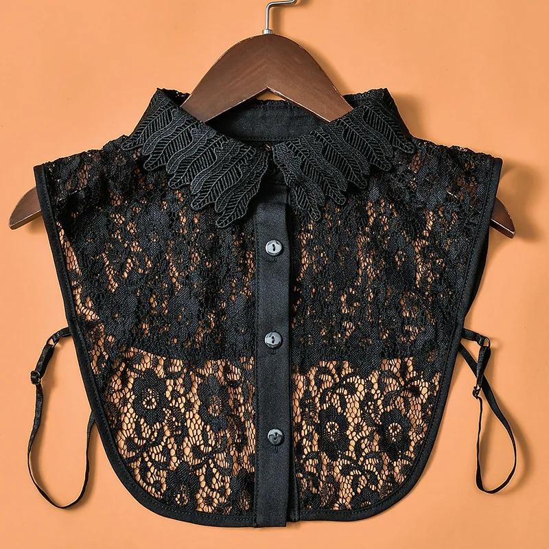 Vintage Floral Lace Fake Collar Women Lapel Button Down Detachable White Lapel Half Shirt False Collars Girls Removable Decor