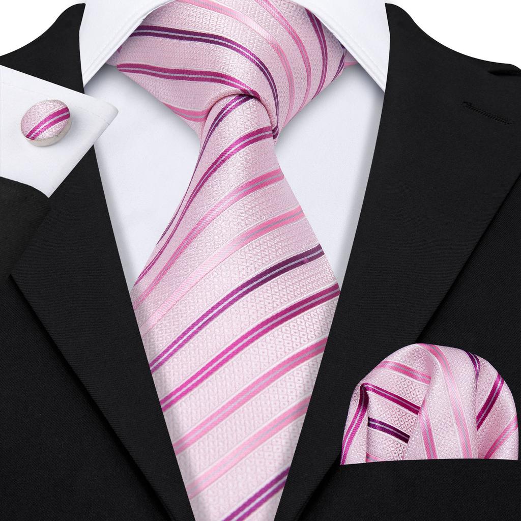 Hi-Tie Pánská modrá kravatová sada Vysoce kvalitní kostkovaná kravata Kapesníček Manžetové knoflíčky Sada pro obchodní kancelář Pány