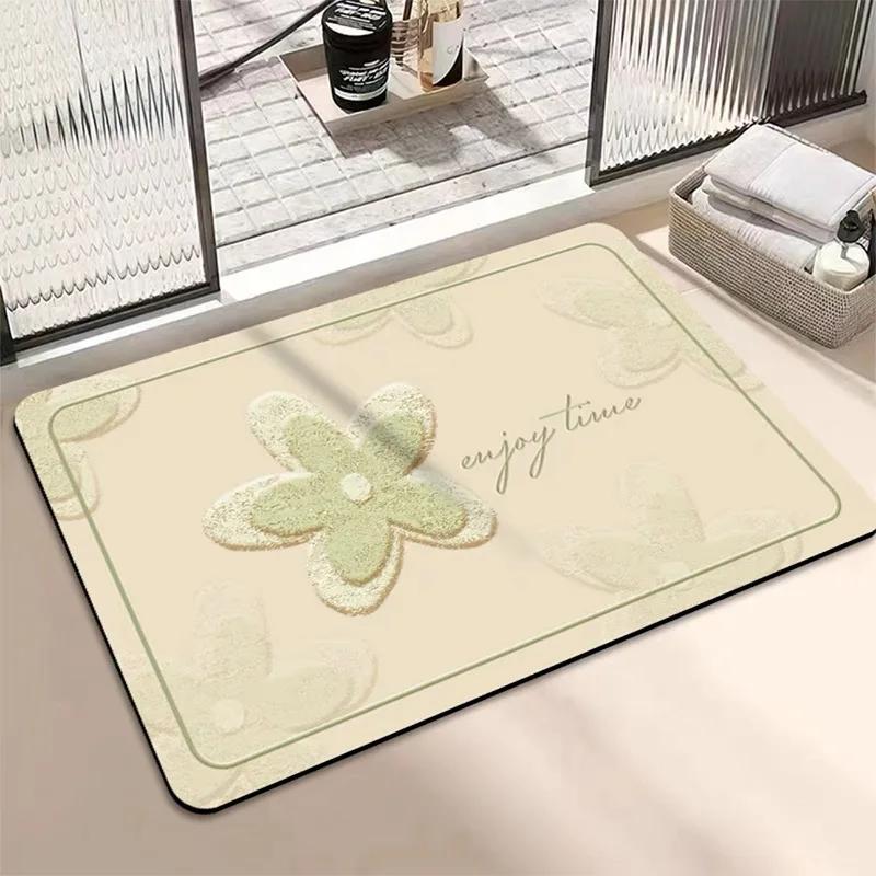 Bathroom Diatom Mud Absorbent Mat Household Fresh Flower Anti-Slip Easy Scrub Mat Bedroom Bedside Bathroom Door Mat
