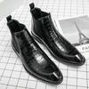 Vintage Krokodilmuster Lackleder Stiefel Herren Chelsea Boots Herren Stiefeletten Modedesigner Herren Freizeit Business Schuhe