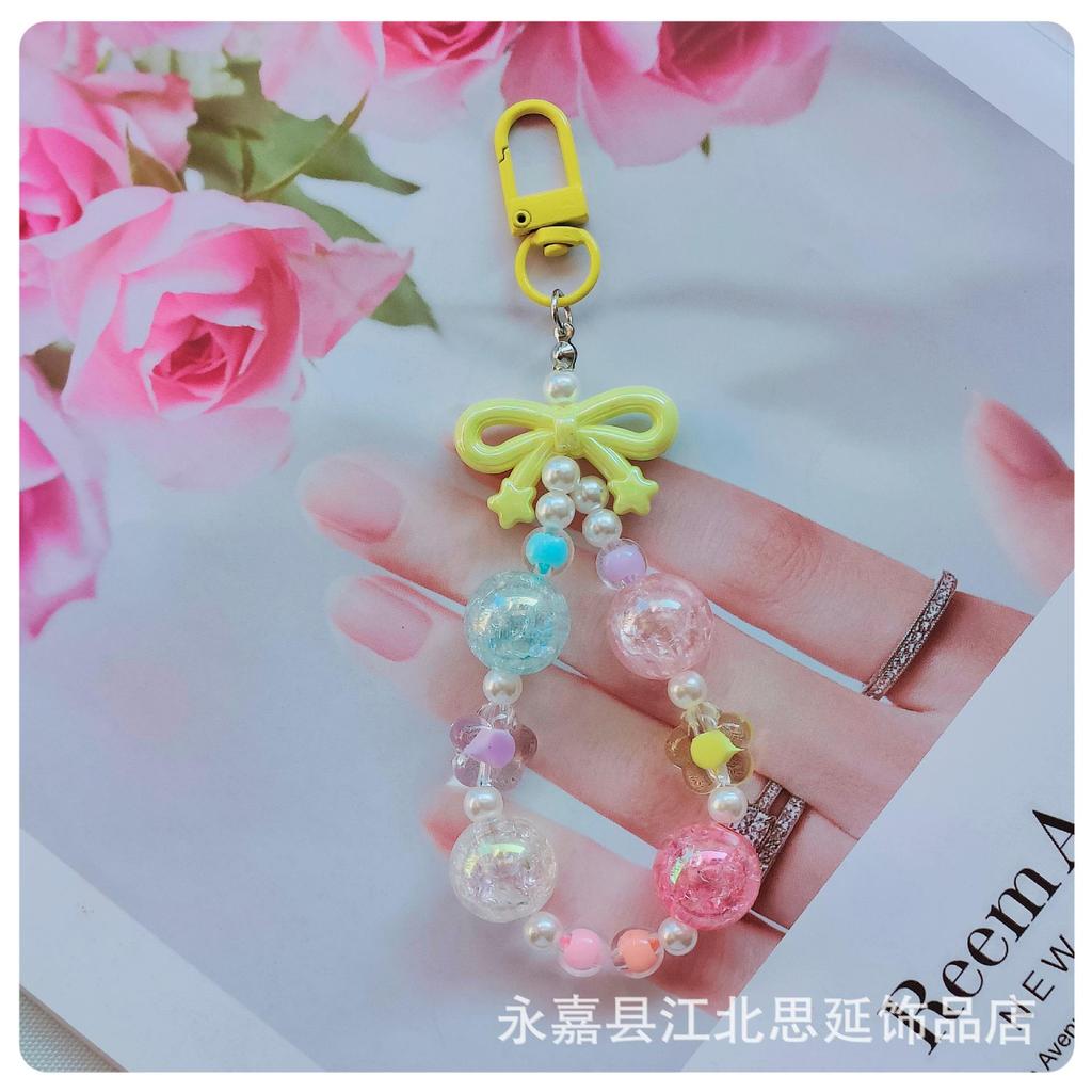 Colorful Bow Alloy Keychain with Creative Seed Bead Chain