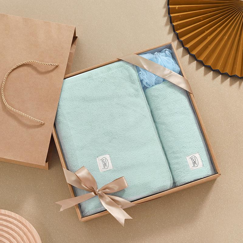 2025 new gift coral fleece towel bath towel set three-piece wedding towel small gift box