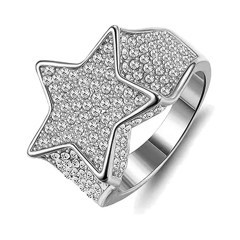 Sale 5-12 White Golden Iced Out HipHop Engagement Rings CZ Pinky Men Women Full Crystal Ring