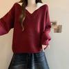 Plus Size Red V-Neck Knitted Sweater - Slimming, Loose-Fit, Age-Reducing Christmas Jacket for Autumn/Winter