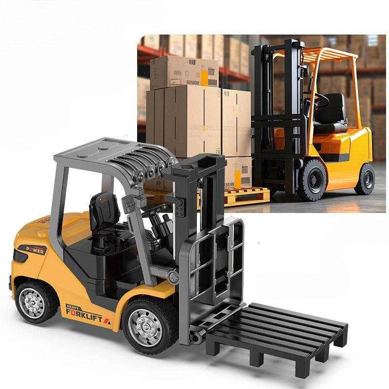 2-in-1 Desktop Mini Alloy Toy 1:64 Bluetooth Remote Control Forklift Car with Trailer Christmas New Year Gift In Color Box