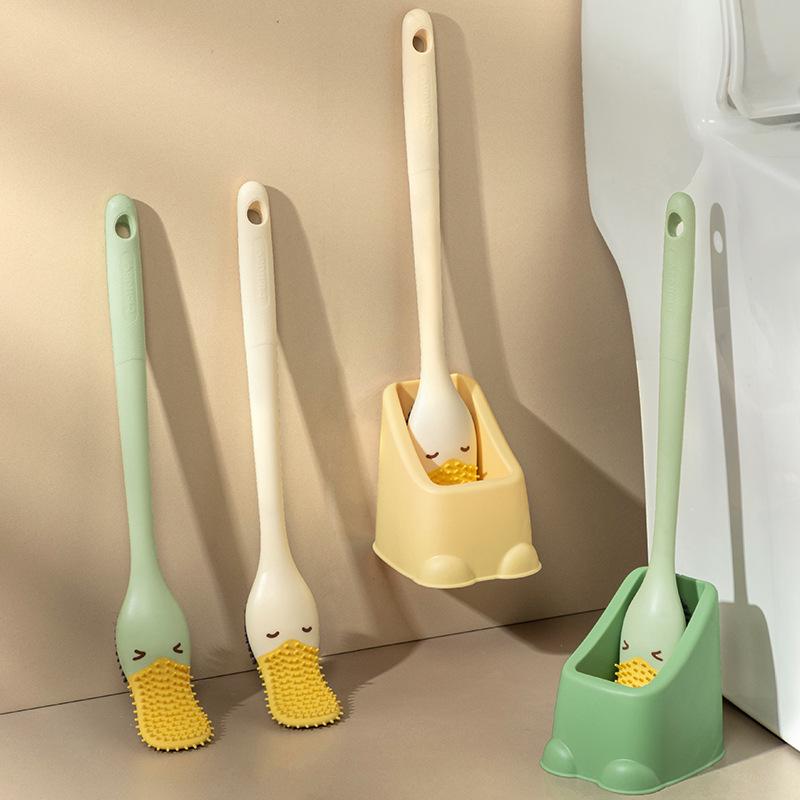 Duckbill Long-Handle Toilet Brush with Soft Bristles for Squatting Pan, Wall-Mounted, No Dead Angle Cleaning.