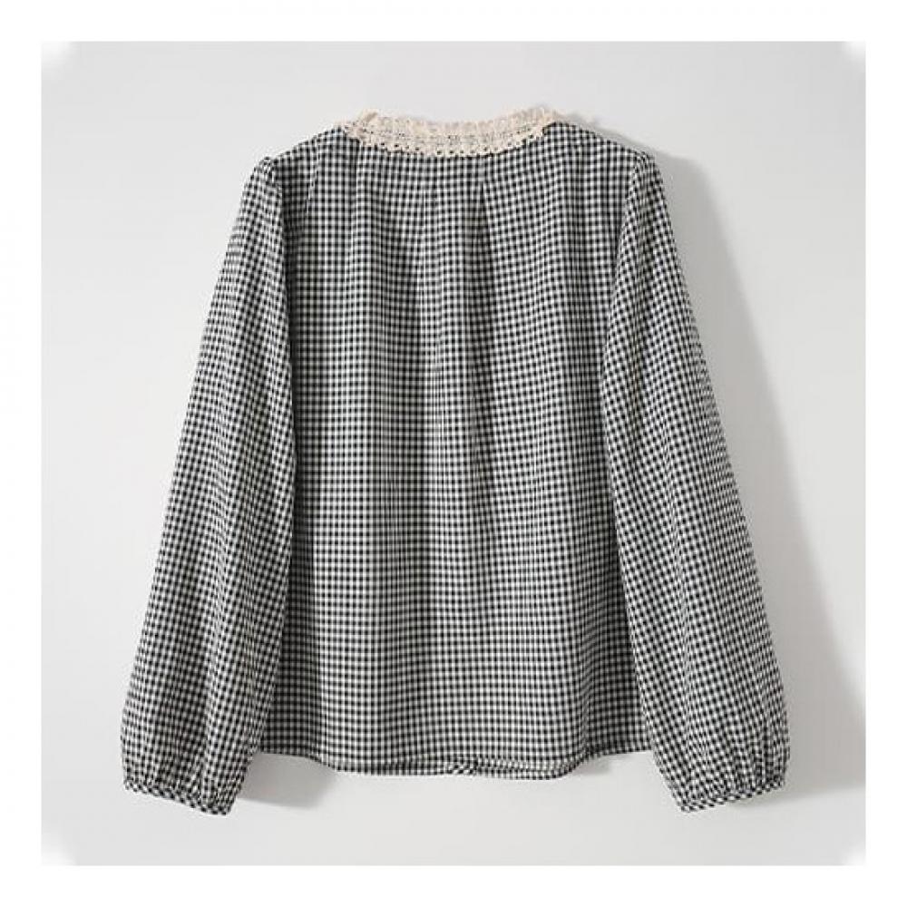 Navava Women Lace Check Long Sleeve Blouse Nb2001