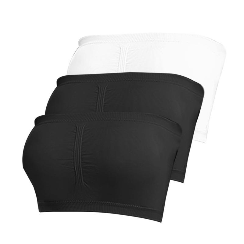 Women's Double Layer Strapless Bandeau Top with Removable Pads - One-Shoulder Bustier Style Invisible Underwear