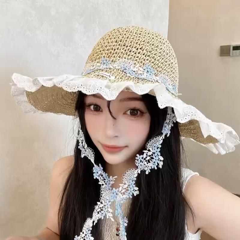 Summer Hand-woven Beach Seaside Sun Hat Wide Brim Sweet Face Small Sun Hat