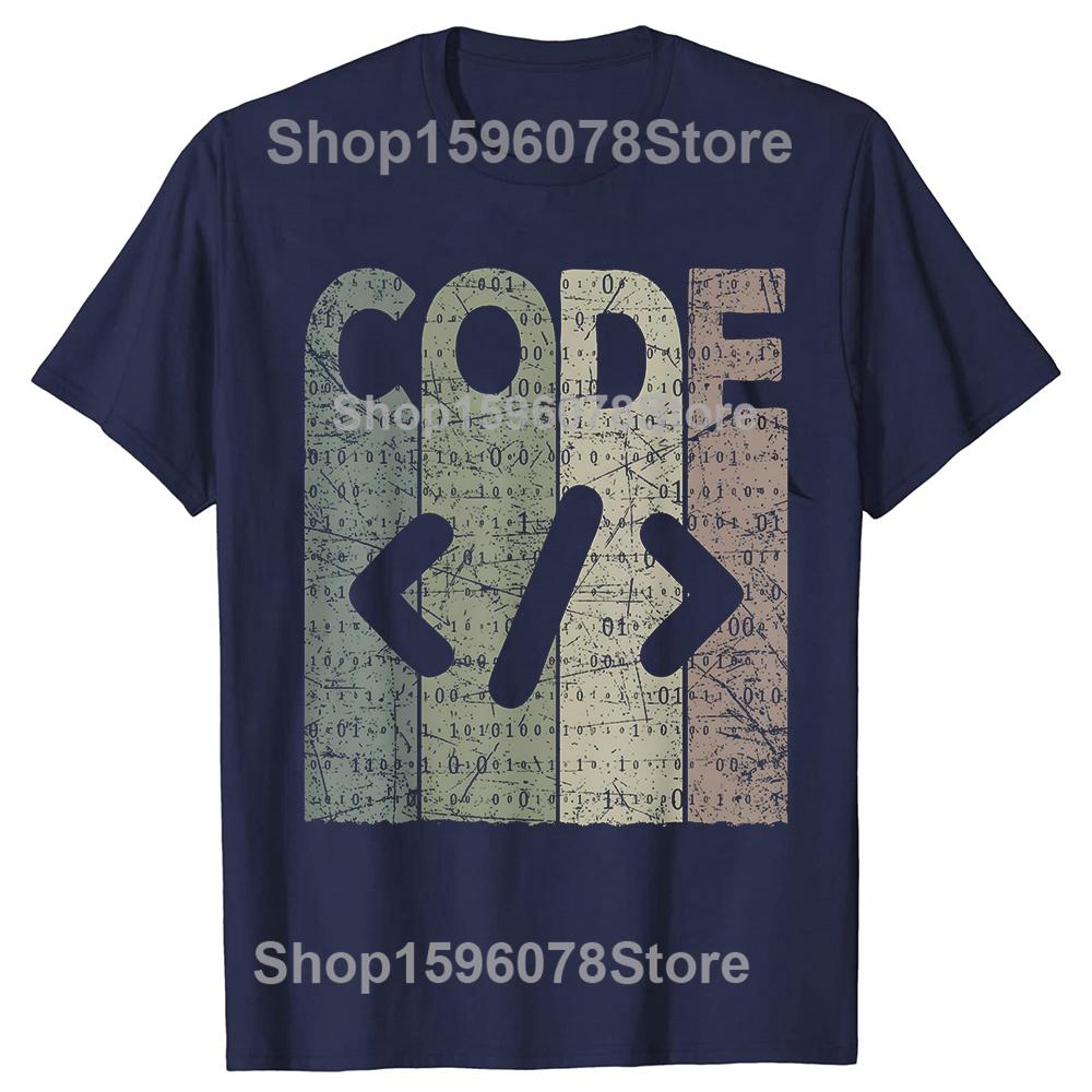 Code Vintage Coding Retro Programmer Nerd T Shirts Men Humor Streetwear Tee Shirt Short Sleeve Unisex Loose Crewneck Clothing