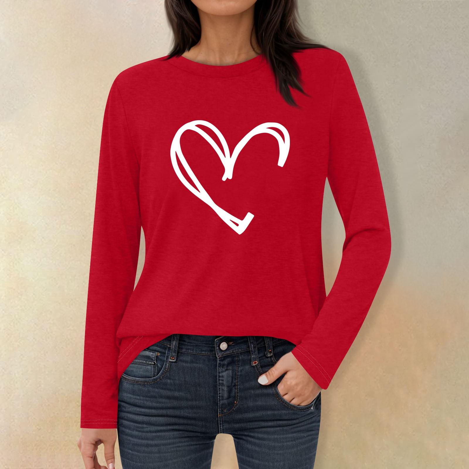 

Женская модная повседневная футболка с круглым вырезом и длинными рукавами с принтом «Любовь ко Дню святого Валентина» XL розовый