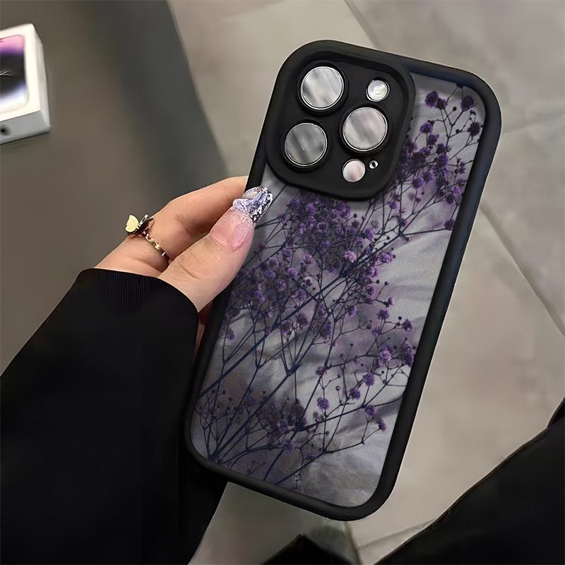 Black And Purple Flower Branch Anti-Drop Soft Shell Phone Case for iPhone 17 16 15 14 Plus 13 12 11 Pro Max Full Coverage Cover