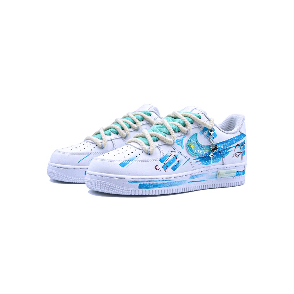 Nike Air Force 1 Slip Resistant Abrasion Resistant Low Top Skateboard Shoes Unisex White Blue CW2288-111(Team779-)
