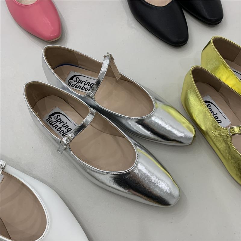 

Fashion Soft Bottom Girl Flat Shoes Simple Retro Square Toe Fairy Style Gentle Single Shoes Buckle Strap Small Leather Shoes 4 Colors 39 серебряный