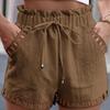 Women's Cotton Linen Shorts with Pocket Thin Hollow Out Design Solid Color Tight Waist Beachwear Pants White