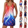 Women’s Fashionable Casual Independence Day Printed Dress, Double-Strap Dress With Pockets