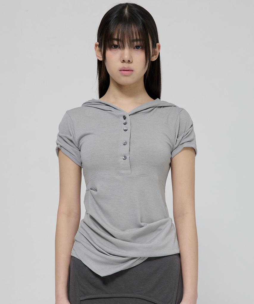 Asymmetrical Draped Hoodie (Fl-127_Gray)