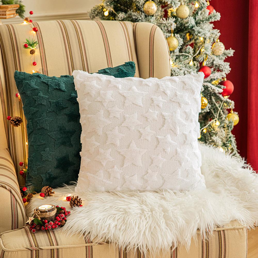 Weihnachtsstern Bestickter Fell Kissenbezug Wohnzimmer Sofa Kissenbezug Festliche Party Annehmlichkeit Dekorative Kissenhülle