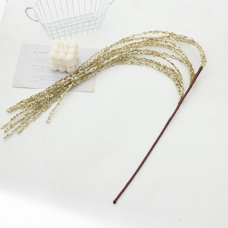 Sequin Glitter Christmas Party Branch Sticks Decoration White Artificial Plant Tassel Wheat Ears for Xmas Tree Ornament Supplies