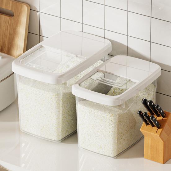 Risoppbevaringsboks Stor kapasitet Støvtett gjennomsiktig riskornoppbevaringsbeholder med målebeger kjøkkenutstyr