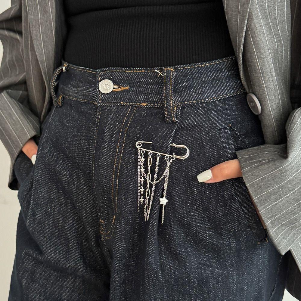 Faux Pearl Metal Chain Pendant Adjustable Length Charm Trousers Pins Man Personality