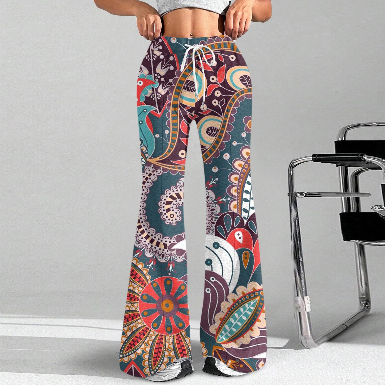 

Женские модные свободные спортивные брюки с ретро-принтом и кулиской на талии, повседневные брюки клеш XL жёлтый