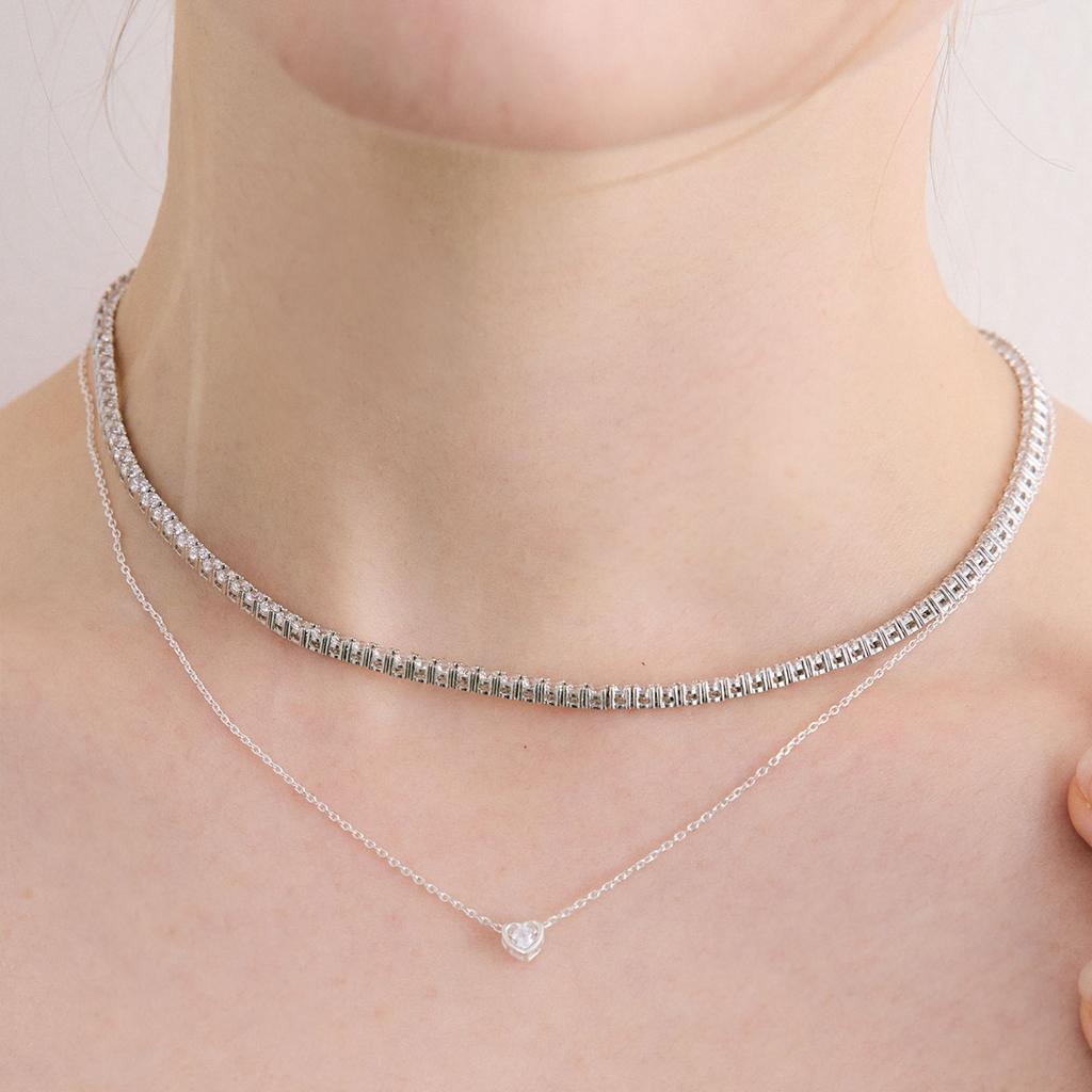 Mezmic Moissanite Square Pave Tennis 925 Silver Necklace