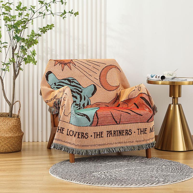 Retro American Style Woven Tapestry Throw Blanket: Casual Decorative Blanket for Bed or Sofa, Ideal for Camping