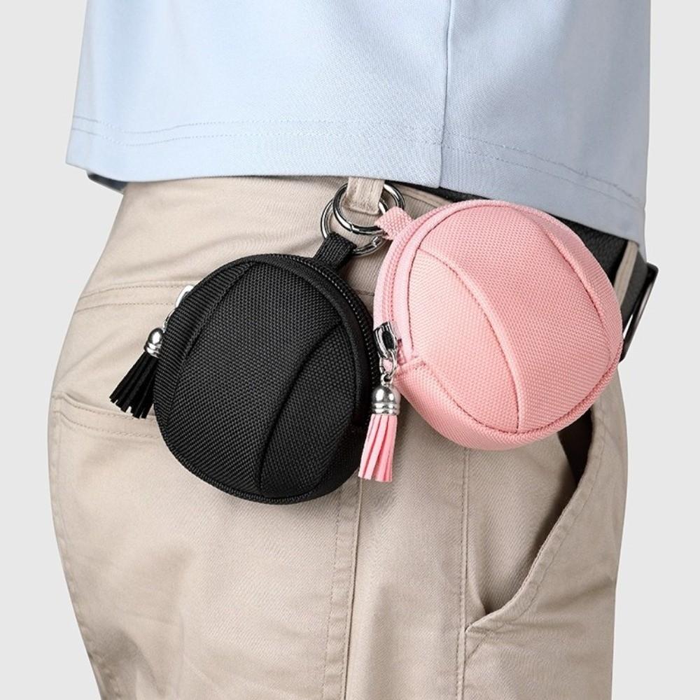 Multifunctional Canvas Mini Coin Bag Round with Zipper Small Pocket Bag Solid Color Outdoor Storage Bag