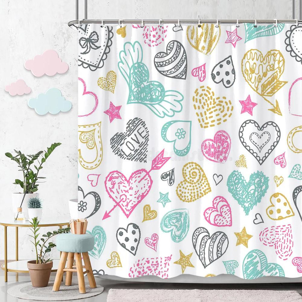 Beautiful Love Rainbow Shower Curtain Gift Idea Bohemian Printed Pattern Polyester Fabric Bath Curtain Bathroom Decor with Hooks