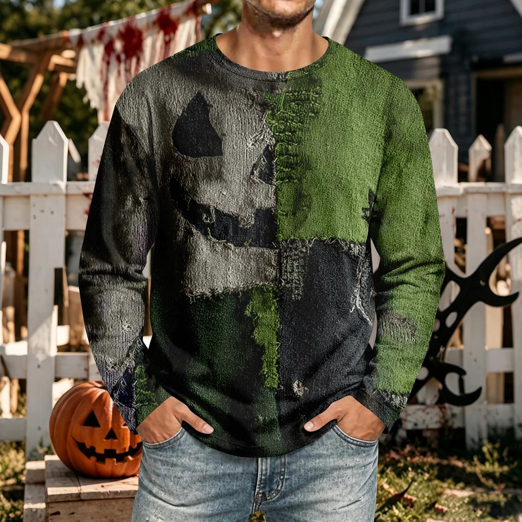 Men's Halloween Long Sleeve Neck T-Shirt Casual Comfortable Tee