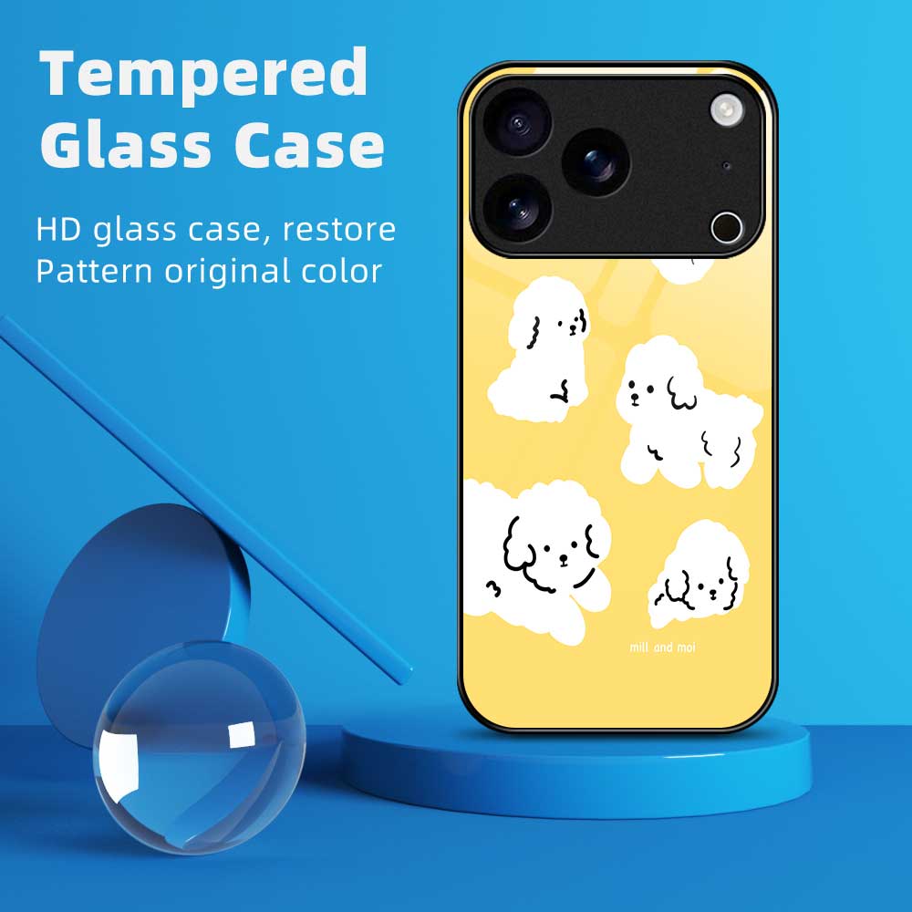 For iPhone 17 Pro Max Case TPU PC Tempered Glass Pattern Printing Phone Back Cover