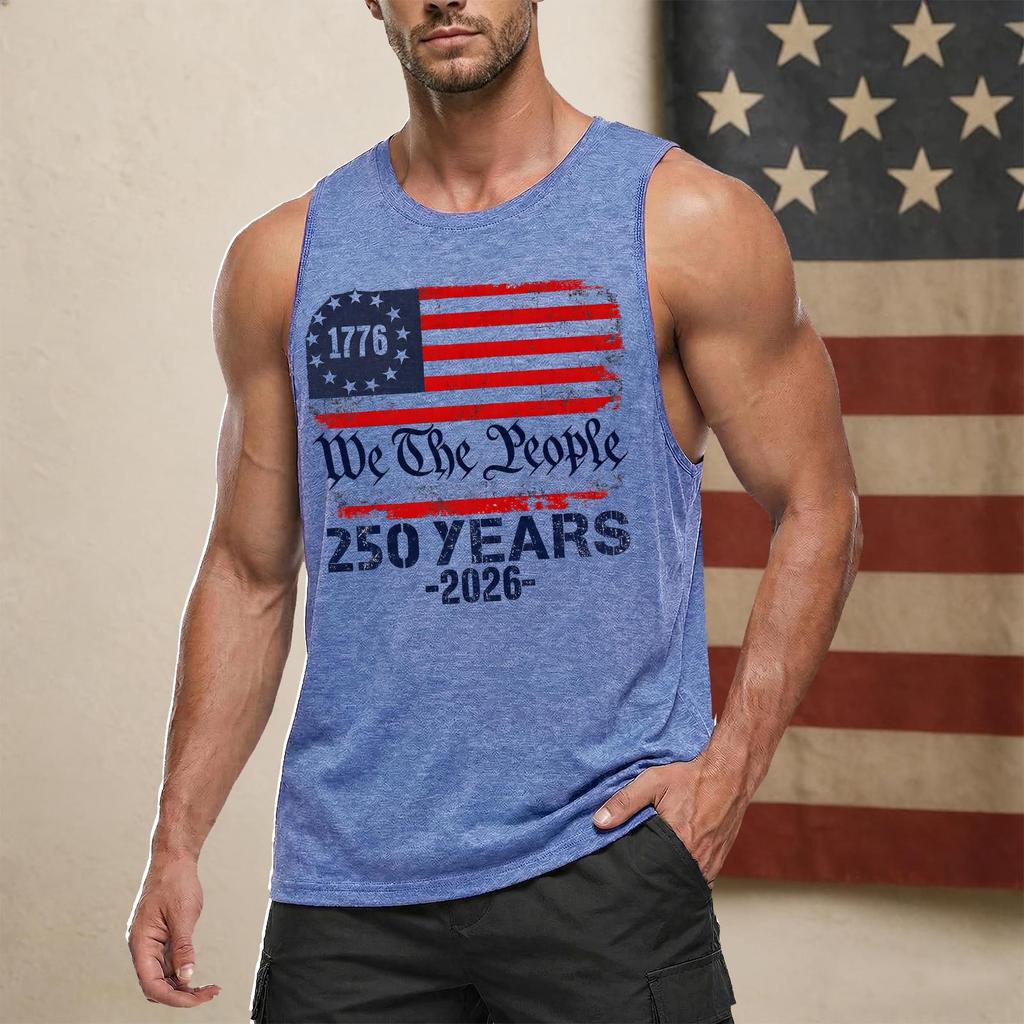 Men's Casual Sleeveless Tank Top Crew Neck Graphic Print Lightweight Summer Muscle Shirt for Outdoor Activities