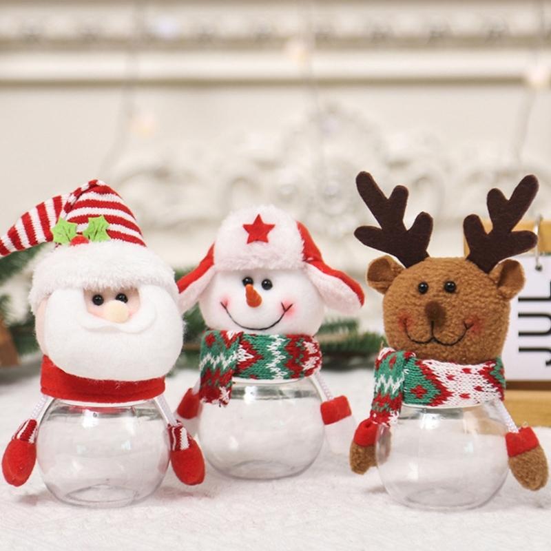 Contenitore Trasparente con Coperchio Bottiglia per Biscotti di Natale Bottiglia di Caramelle in Plastica Pupazzo di Neve Babbo Natale Cervo Scatola di Caramelle Custodia per Bottiglia in Plastica