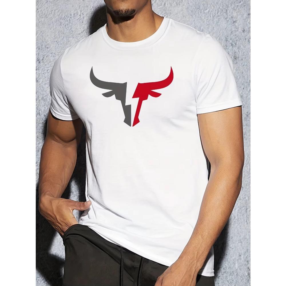 Summer men's 100% cotton comfortable casual loose fit plus size bull pattern print sports round neck short sleeved T-shirt top